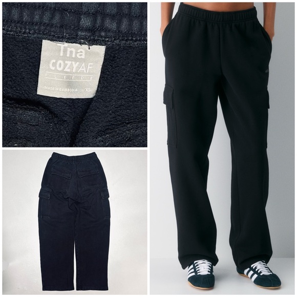 TNA Pants - Tna Cozy AF Cargo Pockets Straight Leg Sweatpants Elastic Waistband Black